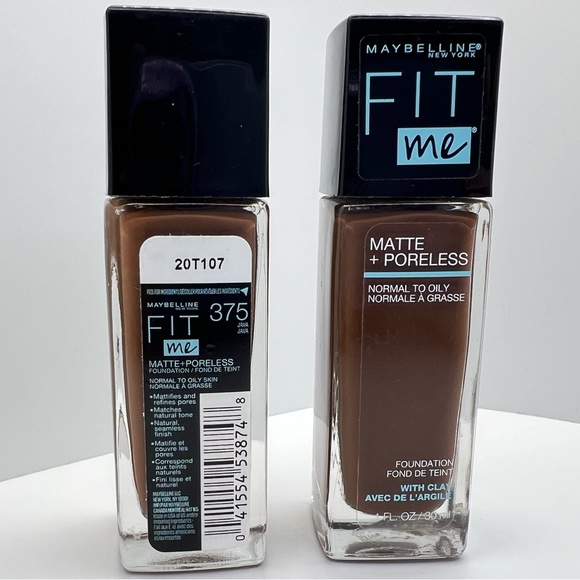 🦋$8 ~ (2) Maybelline Fit Me Foundation ~ 375 Java ~ Matte & Poreless ~ NEW - Picture 3 of 5